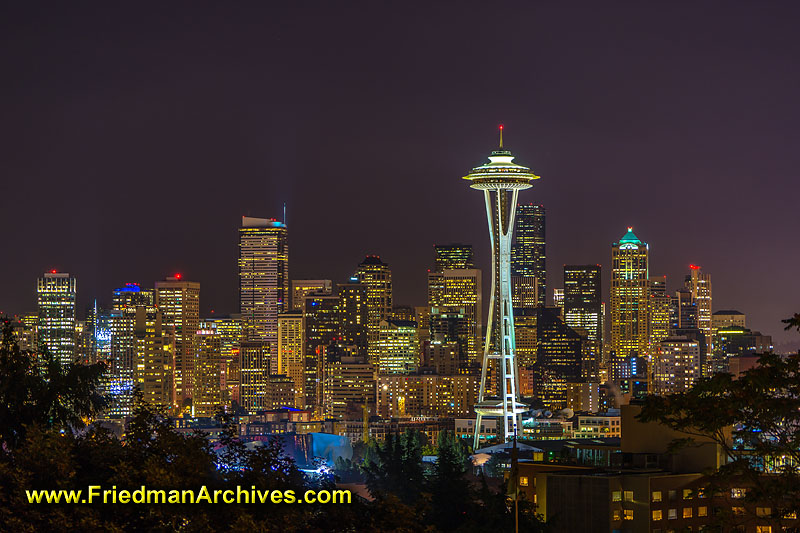 seattle,skyscrapers,nighttime,RAW,purple,sky,